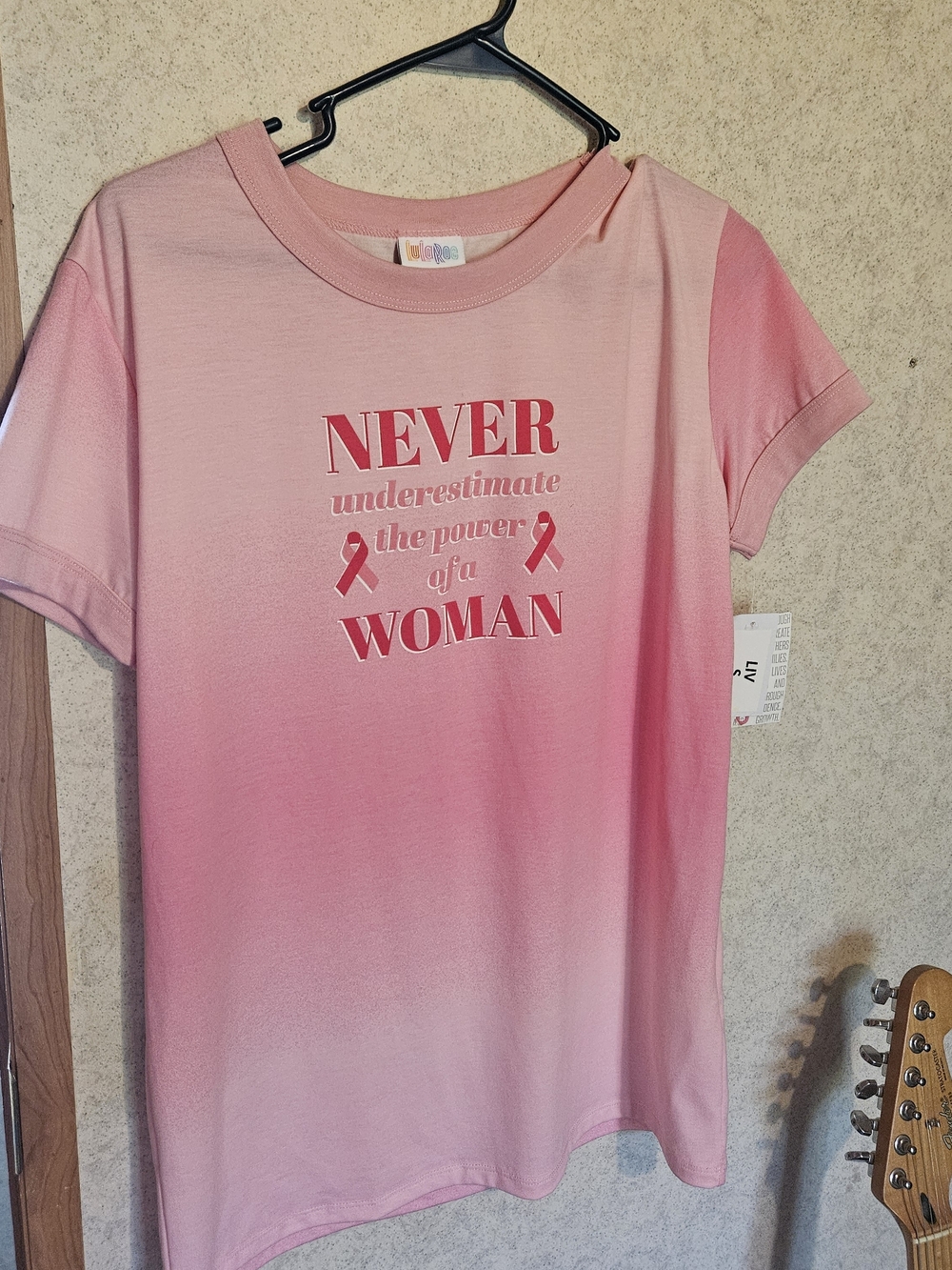 LuLaRoe Pink Ombre 'Never Underestimate the Power of a Woman' Graphic Tee